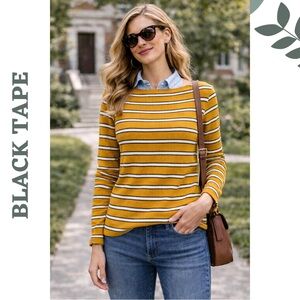 Black Tape Mustard Stripe Knit Sweater Large Preppy
